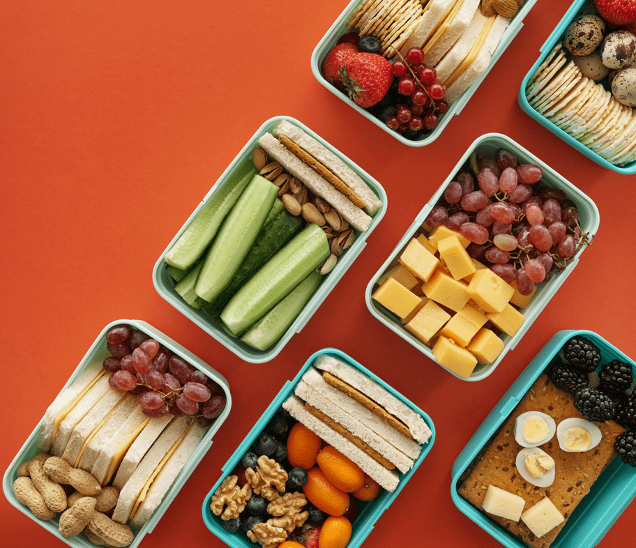 Dentist approved snacks - image of lunchboxes for kids with healthy snacks
