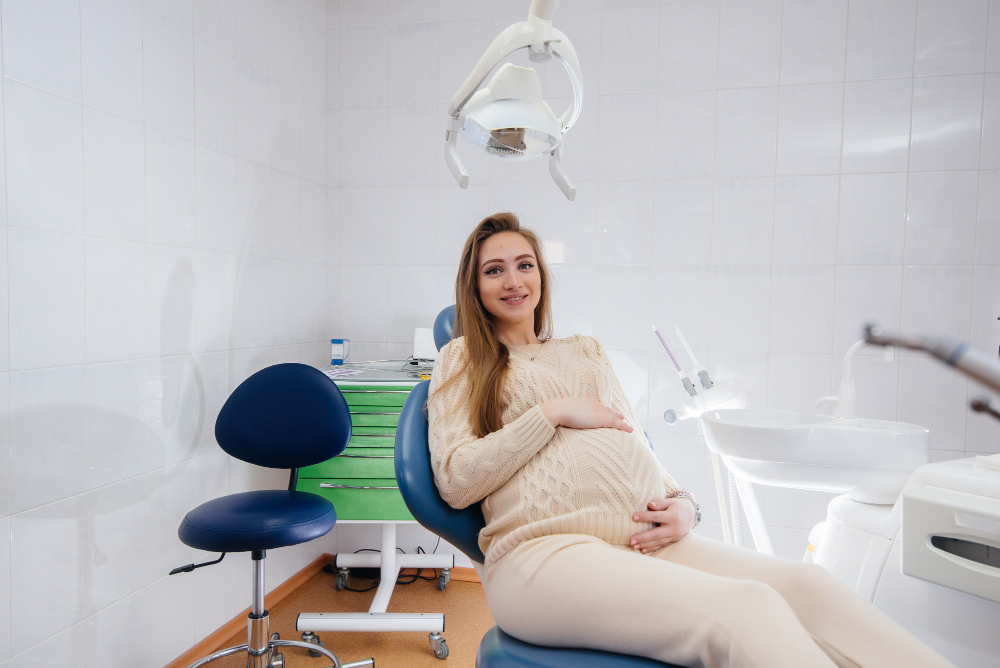 Pregnant woman in a modern dental office